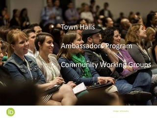 FULL PHOTO PAGE SAMPLE:
• Town Halls
• Ambassadors Program
• Community Working Groups
Image: wikimedia
 