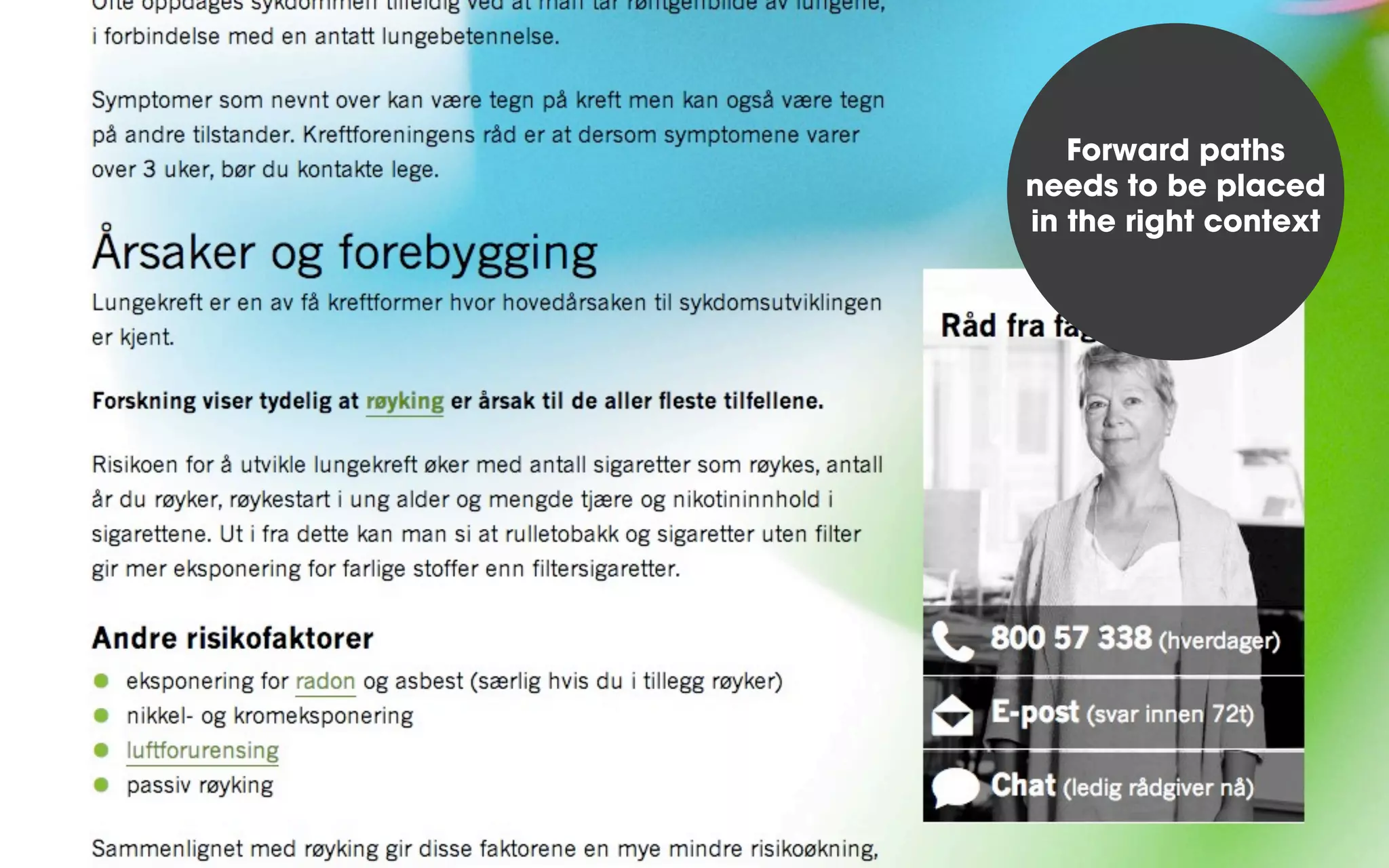 ex. contact
Forward paths
needs to be placed
in the right context
 
