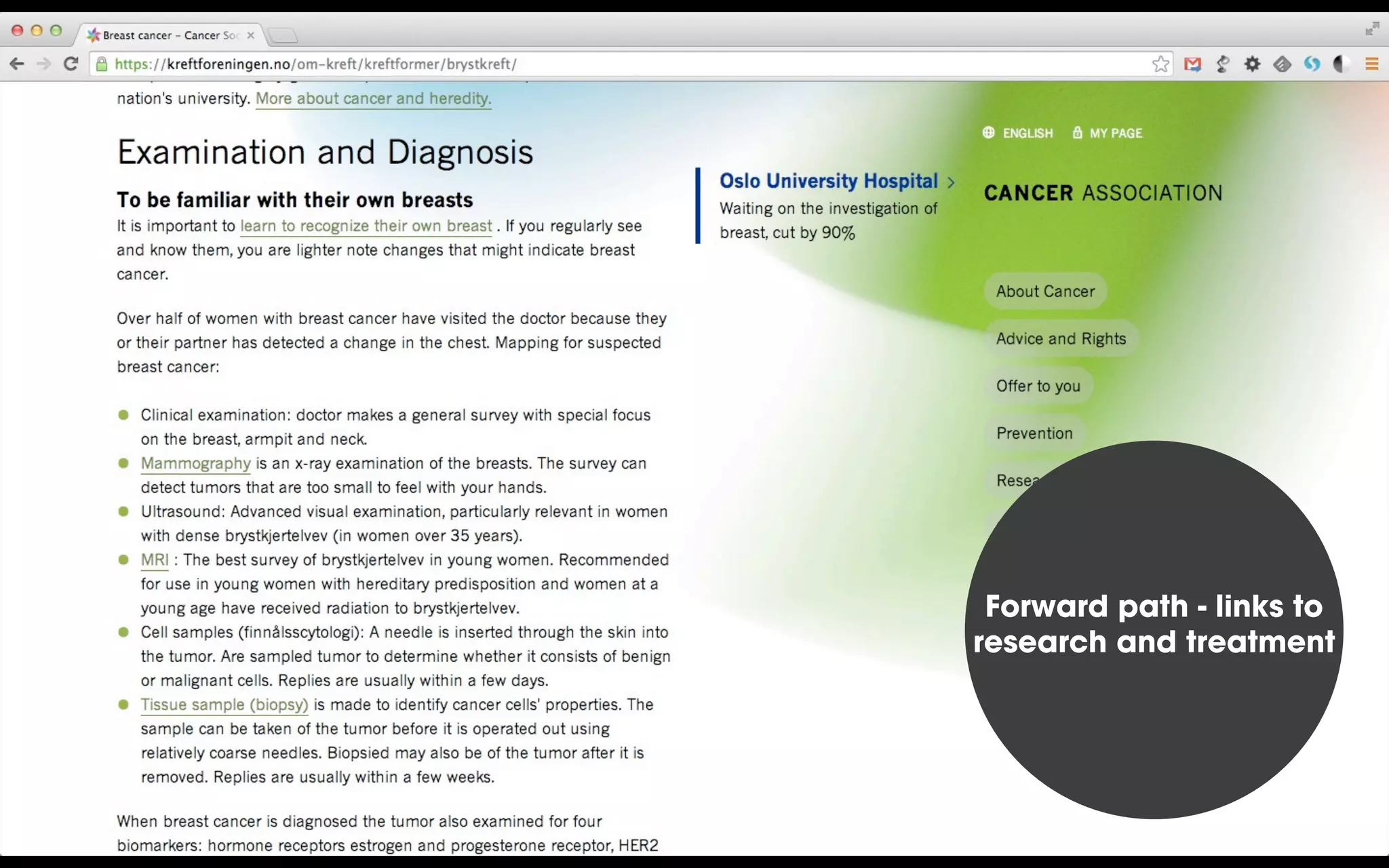 Forward path - links to
research and treatment
 