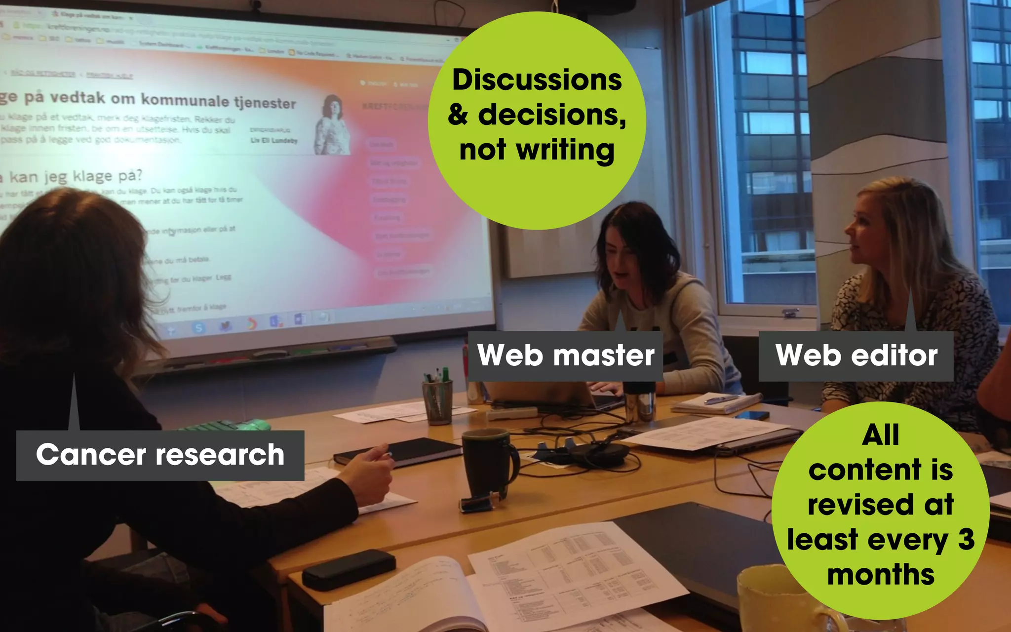 Web master Web editor
Cancer research
Discussions
& decisions,
not writing
All
content is
revised at
least every 3
months
 