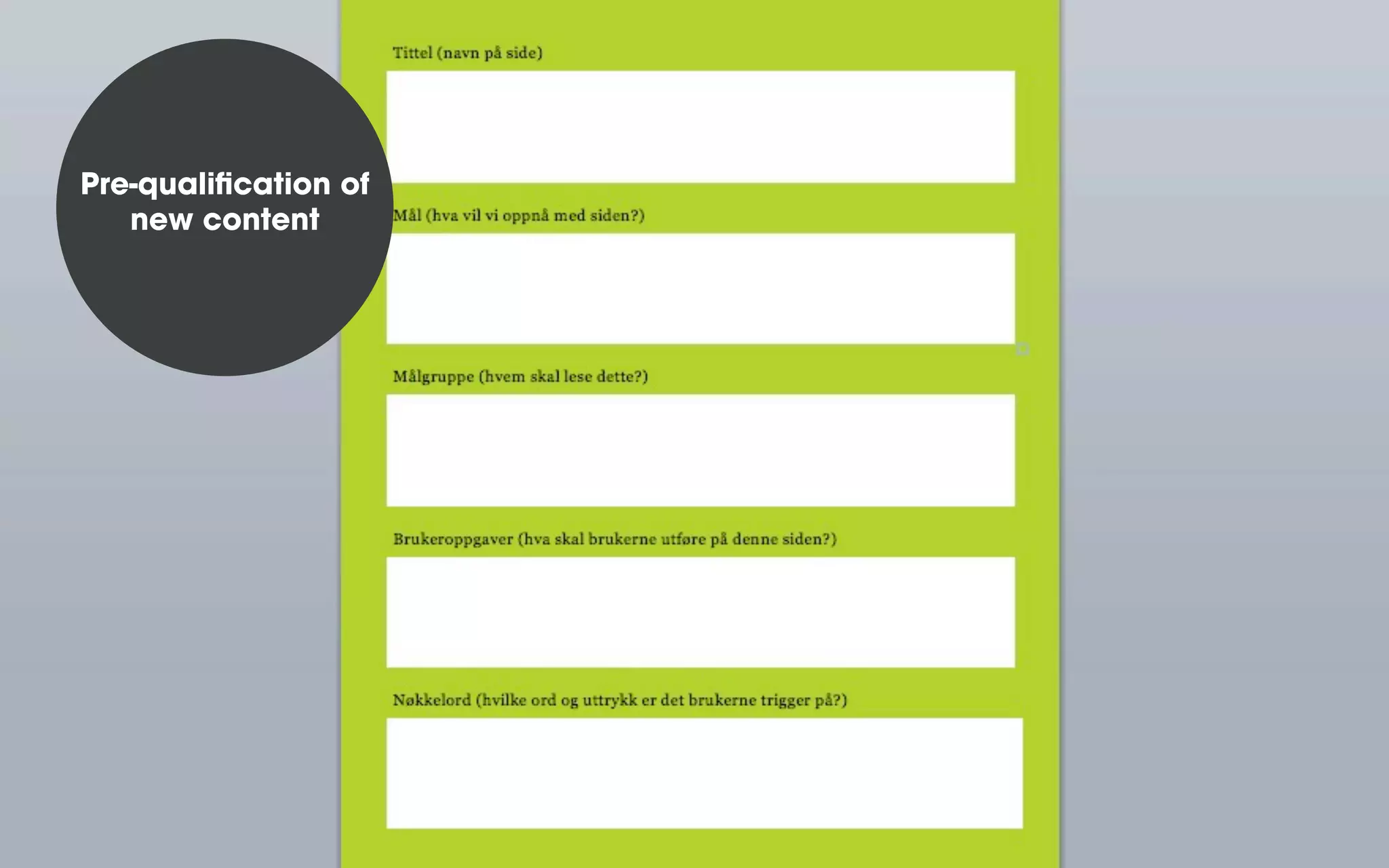 Pre-qualiﬁcation of
new content
 