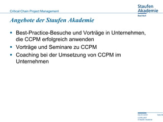 Critical Chain Project Management


Angebote der Staufen Akademie
 Best-Practice-Besuche und Vorträge in Unternehmen,
  d...