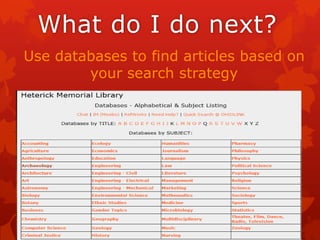 What do I do next?
Use databases to find articles based on
        your search strategy
 