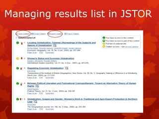 Managing results list in JSTOR
 