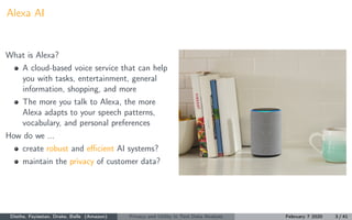 Alexa AI
What is Alexa?
A cloud-based voice service that can help
you with tasks, entertainment, general
information, shop...