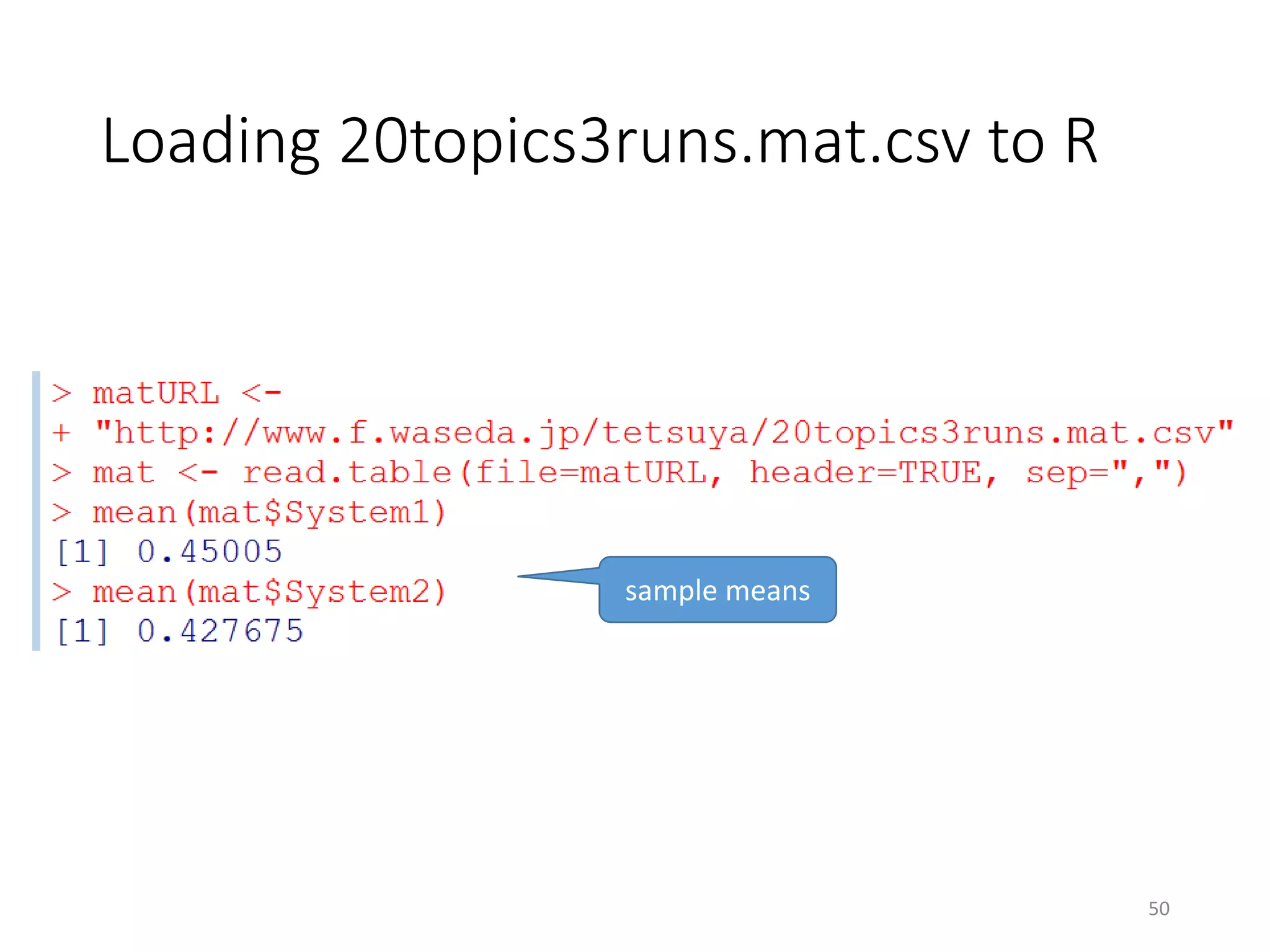 Loading 20topics3runs.mat.csv to R
sample means
50
 