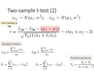 Two-sample t-test (2)
⇒
Sample means
From Corollary 6
Pooled variance
54
 