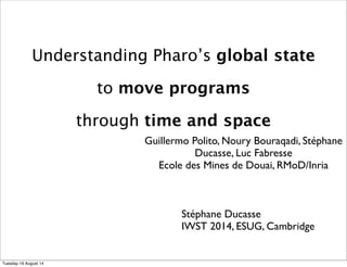 Understanding Pharo’s global state 
to move programs 
through time and space 
Guillermo Polito, Noury Bouraqadi, Stéphane 
Ducasse, Luc Fabresse 
Ecole des Mines de Douai, RMoD/Inria 
Stéphane Ducasse 
IWST 2014, ESUG, Cambridge 
Tuesday 19 August 14 
 