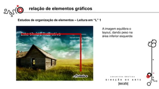 relação de elementos gráficos
Estudos de organização de elementos – Leitura em “L” 1
z
A imagem equilibra o
layout, dando peso na
área inferior esquerda
 