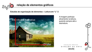 relação de elementos gráficos
Estudos de organização de elementos – Leitura em “L” 2
z
A imagem participa
ativamente na leitura,
guiando sempre até a
assinatura.
 