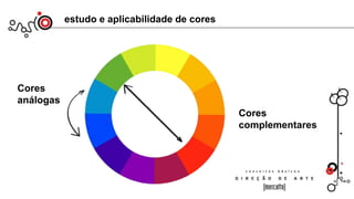 estudo e aplicabilidade de cores
Cores
análogas
Cores
complementares
 