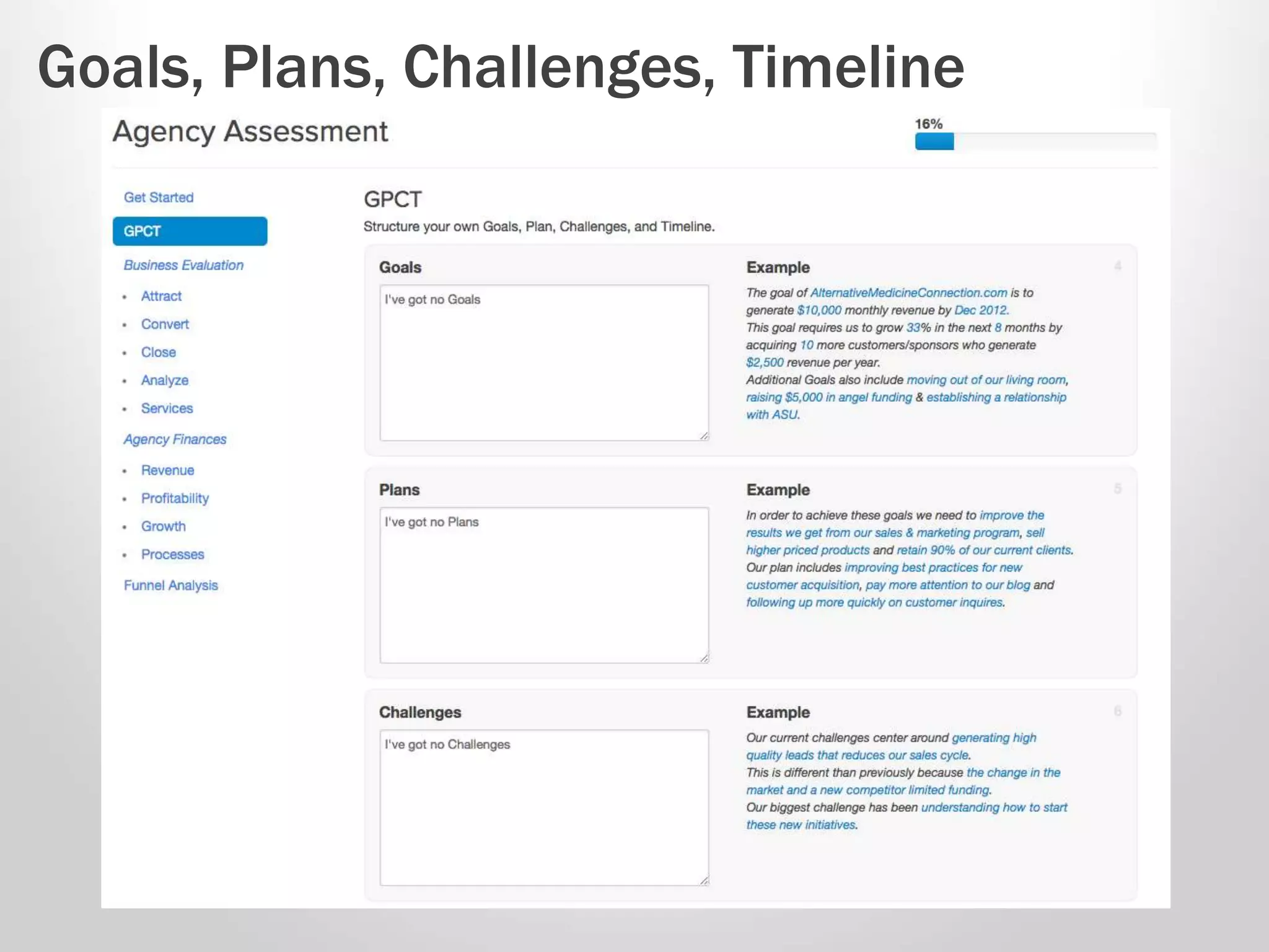 Goals, Plans, Challenges, Timeline 
 