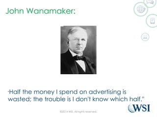 John Wanamaker:
©2014 WSI. All rights reserved.
"Half the money I spend on advertising is
wasted; the trouble is I don't know which half."
 