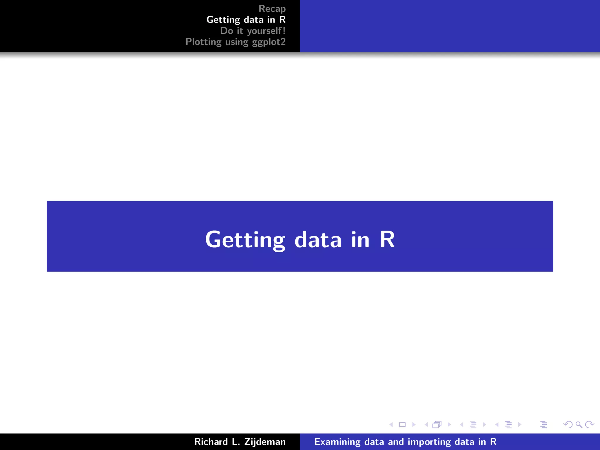 Recap
Getting data in R
Do it yourself!
Plotting using ggplot2
Getting data in R
Richard L. Zijdeman Examining data and importing data in R
 
