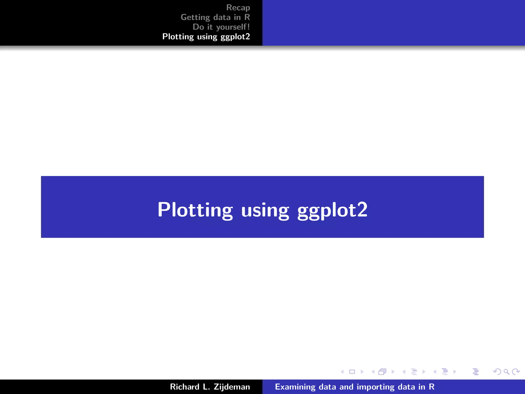 Recap
Getting data in R
Do it yourself!
Plotting using ggplot2
Plotting using ggplot2
Richard L. Zijdeman Examining data and importing data in R
 
