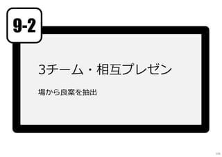 3チーム・相互プレゼン
場から良案を抽出
9-2
106
 