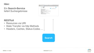 #WISSENTEILEN
Search
Idee:
Ein Search-Service
liefert Suchergebnisse
RESTfull
• Resources via URI
• State Transfer via http Methods
• Headers, Caches, Status-Codes …
 