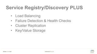#WISSENTEILEN
Service Registry/Discovery PLUS
• Load Balancing
• Failure Detection & Health Checks
• Cluster Replication
• Key/Value Storage
 