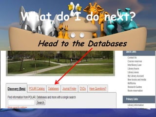 What do I do next?

  Head to the Databases
 