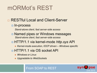 mORMot’s REST
From SOAP to REST
 