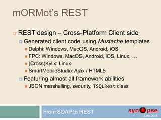 mORMot’s REST
From SOAP to REST
 