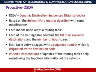 Proactive-DSDV
DEPARTMENT OF ELECTRONICS & COMMUNICATION ENGINEERING
Mr.M.Raja,Assoc.Prof,CMRE
 