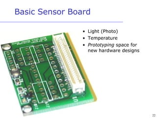 22
Basic Sensor Board
• Light (Photo)
• Temperature
• Prototyping space for
new hardware designs
 