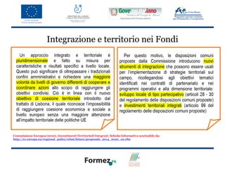 Integrazione e territorio nei Fondi




Commissione Europea (2012), Investimenti Territoriali Integrati, Scheda Informativa scaricabile da:
http://ec.europa.eu/regional_policy/what/future/proposals_2014_2020_en.cfm
 