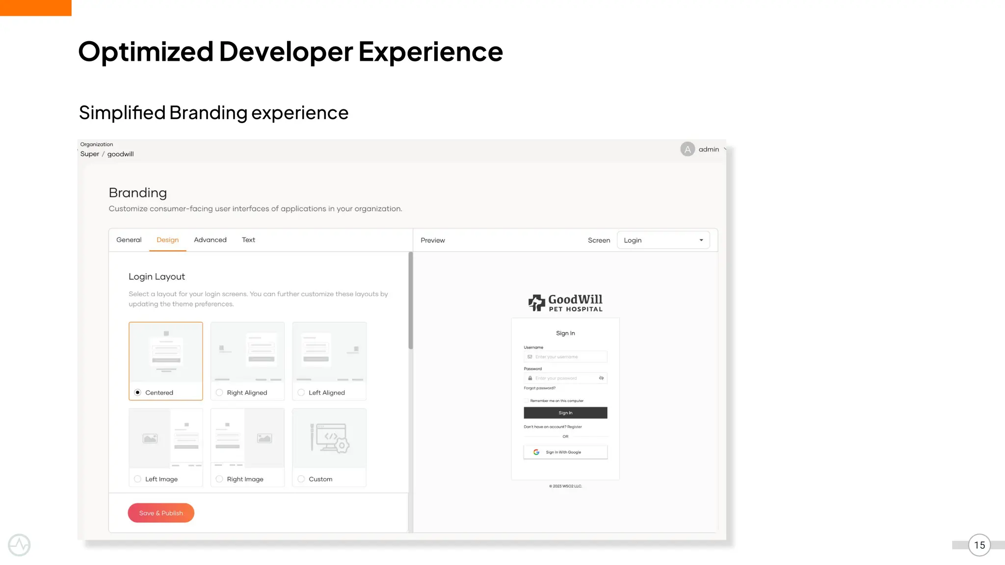 Optimized Developer Experience
Simpliﬁed Branding experience
15
 