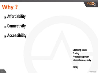 5
Why	
  ?
๏ Affordability
๏ Connectivity
๏ Accessibility
Spending power
Pricing
Processing power
Internet connectivity
Handy
 