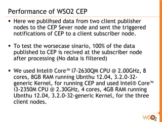 HA/ Persistence 
ƒ Ability to recover 
runtime state in the 
case of a failure. 
ƒ Enables queries to span 
lifetimes much greater 
than server uptime. 
ƒ Takes periodic 
snapshots and stores 
all state information to 
a scalable persistence 
store (Apache 
Cassandra). 
ƒ Supports pluggable 
persistent stores. 
 