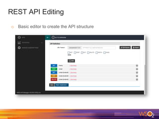 REST API Editing
o  Basic editor to create the API structure
 