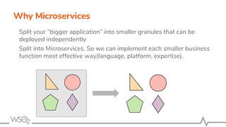 Split your “bigger application” into smaller granules that can be
deployed independently
Split into Microservices. So we c...