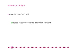 Evaluation Criteria


 Compliance to Standards


      Based on components that implement standards
 