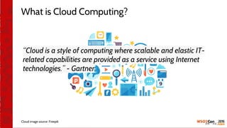 What is Cloud Computing?
“Cloud is a style of computing where scalable and elastic IT-
related capabilities are provided as a service using Internet
technologies.” - Gartner
Cloud image source: Freepik
 