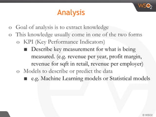 Analysis
o Goal of analysis is to extract knowledge
o This knowledge usually come in one of the two forms
o KPI (Key Perfo...