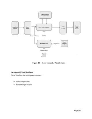 Page | 47
Figure 2.8 - Event Simulator Architecture
Use cases of Event Simulator
Event Simulator has mainly two use cases.
● Send Single Event
● Send Multiple Events
 