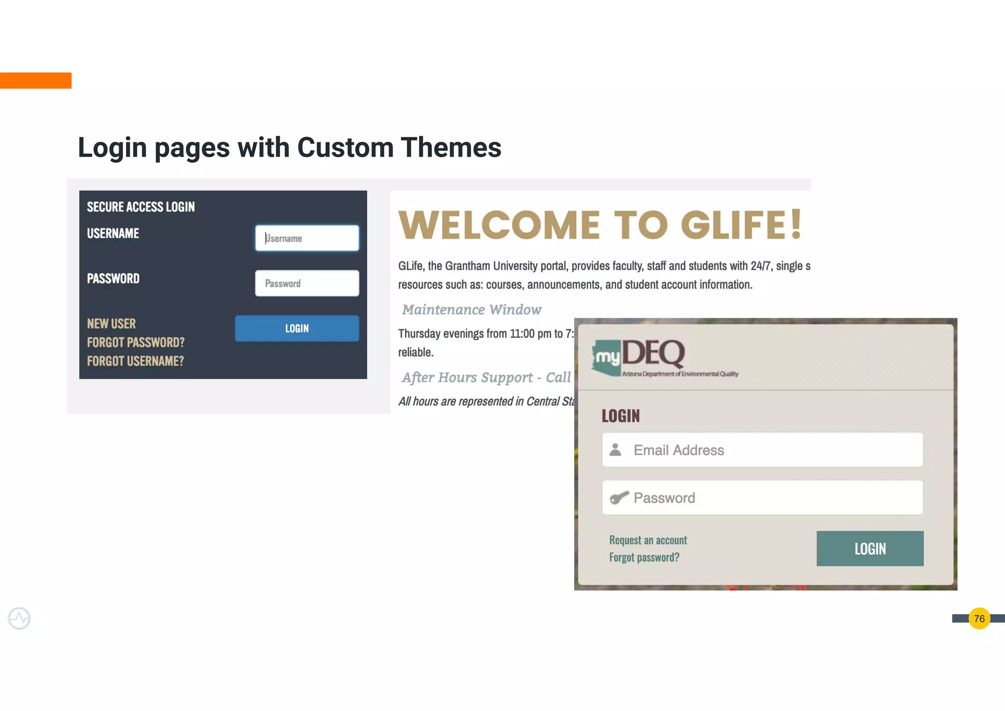 76
Login pages with Custom Themes
 