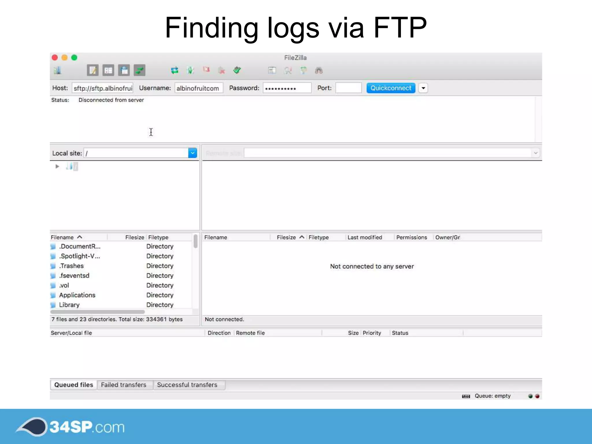 Finding logs via FTP
 