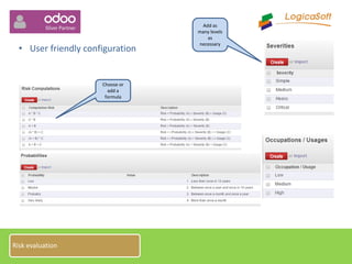 • User friendly configuration
Risk evaluation
Choose or
add a
formula
Add as
many levels
as
necessary
 