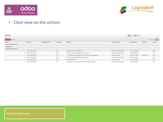 • Clear view on the actions
Control measures
 