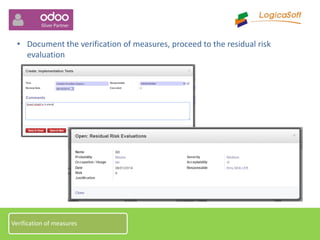 • Document the verification of measures, proceed to the residual risk
evaluation
Verification of measures
 