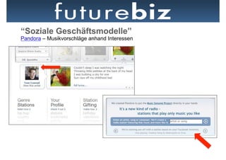 “Soziale Geschäftsmodelle”
Pandora – Musikvorschläge anhand Interessen
 
