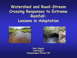 Watershed and Road-Stream
Crossing Responses to Extreme
Rainfall:
Lessons in Adaptation
Dale Higgins
Hydrologist
Chequamegon-Nicolet NF
 