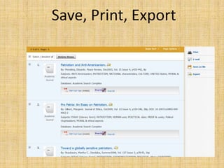 Save, Print, Export
 