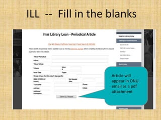 ILL -- Fill in the blanks



                   Article will
                   appear in ONU
                   email as a pdf
                   attachment
 
