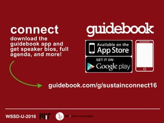 connect
download the
guidebook app and
get speaker bios, full
agenda, and more!
guidebook.com/g/sustainconnect16
WSSD-U-2016
 