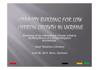 Workshop of the International Climate Initiative
„Building Blocks of a Global Mitigation
Architecture“
Vasyl Tolkachov (Ukraine)
June 08, 2013 Bonn, Germany
 