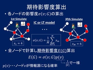 ڴӰ푶
? Ω`ɤӰ푶? ?; ? 
  1st Simulate                                ?th Simulate
                   IC or LT model
                        ???
                                 ?
                            1
                   ? ?; ? =           ?   ?
    ?1 = 4                  ?                     ??=6
                                ?=1

? ȫΩ`ɤӋ㤷ڴӰ푶?(?)
                 ? ? = ? ?; ? ?(?)
                                               1
                                                  һ
?(?)???Ω`?Դˤʤ_                          |?|
 