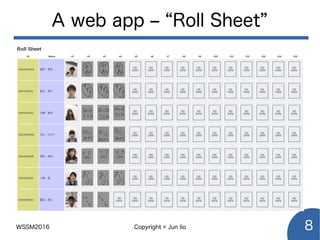 WSSM2016 Copyright © Jun Iio 8
A web app – “Roll Sheet”
 